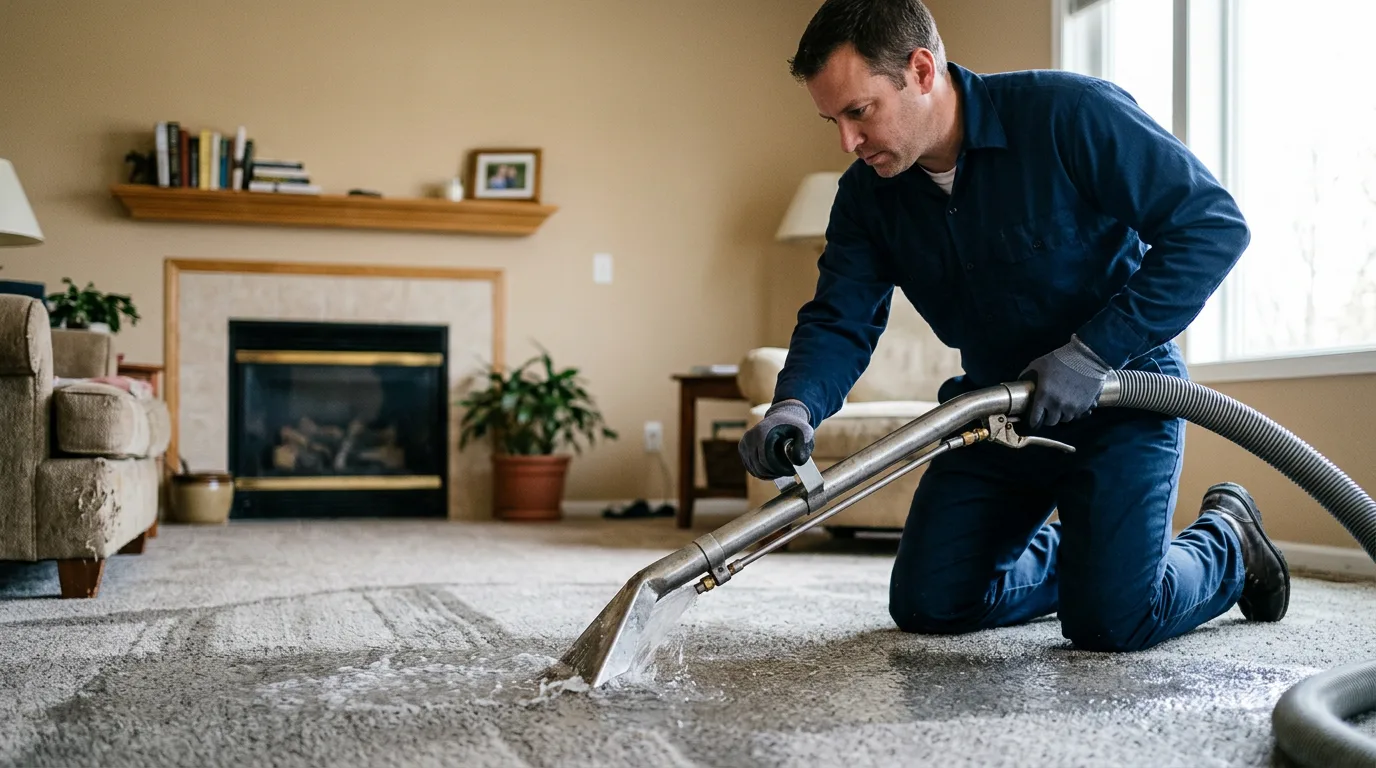 Water damage restoration technician working near Guilford, ME